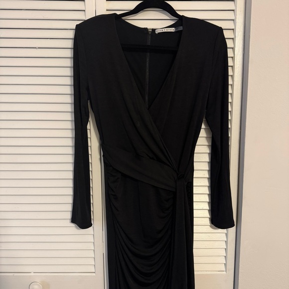 Alice + Olivia Kyra Deep V Neck Slinky Faux Wrap Long Dress - Picture 5 of 10